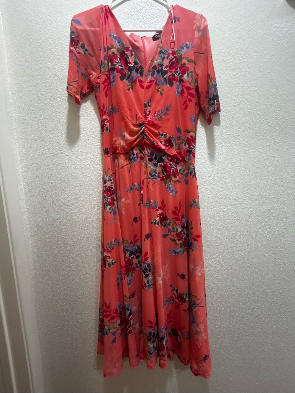Chadwicks Coral Floral Maxi Dress with Twist Front